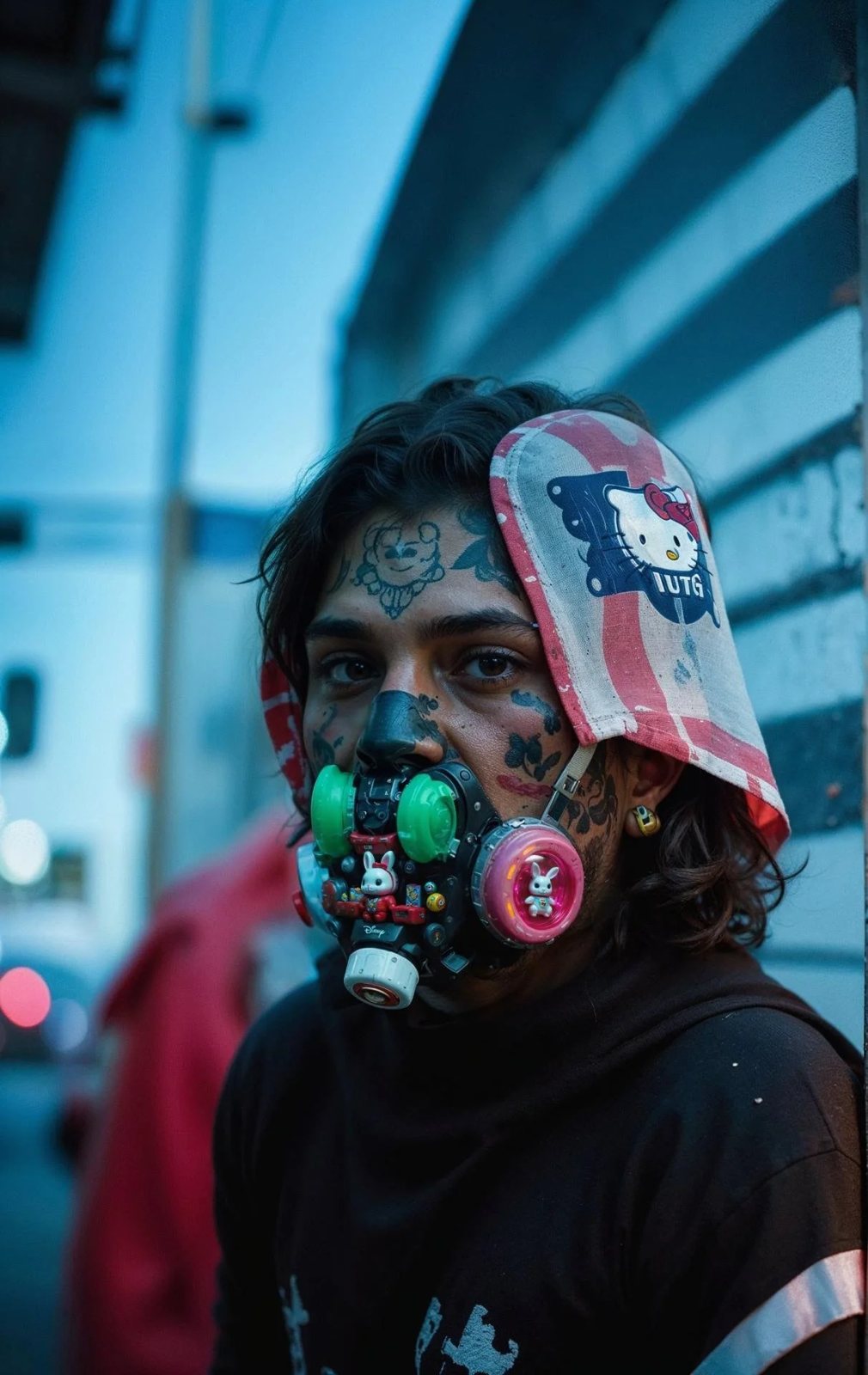 Retrato de Todo Mi Ruido: un hombre con juguetes fundidos sobre la boca