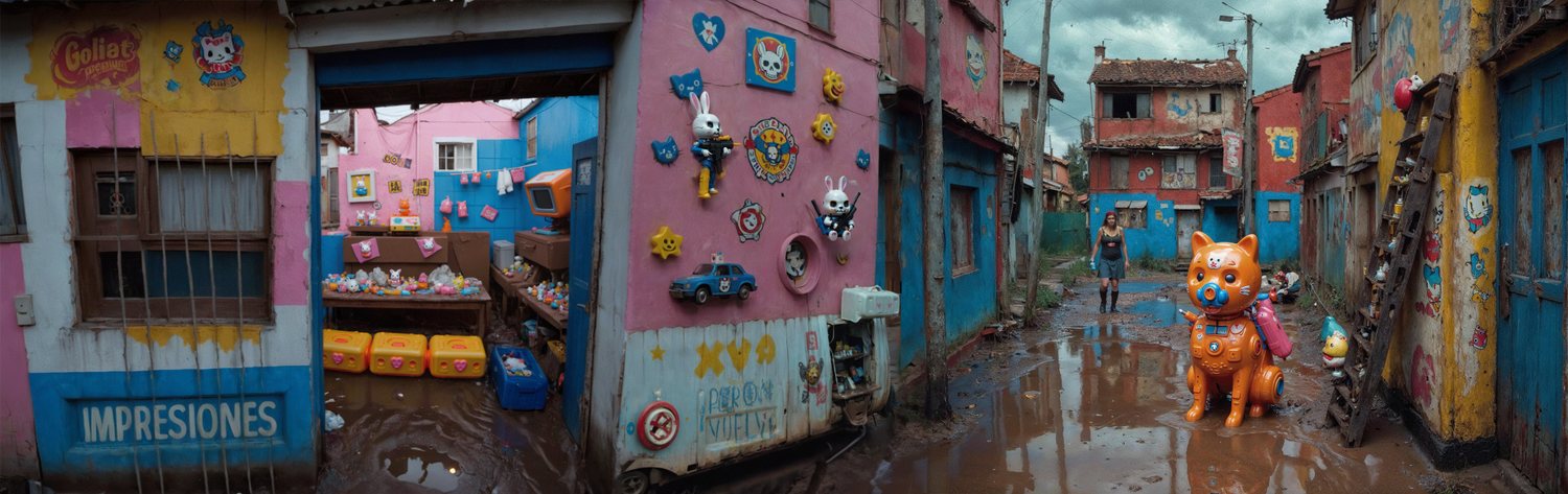 Espacio de Todo Mi Ruido: una calle de barrio con juguetes gigantes